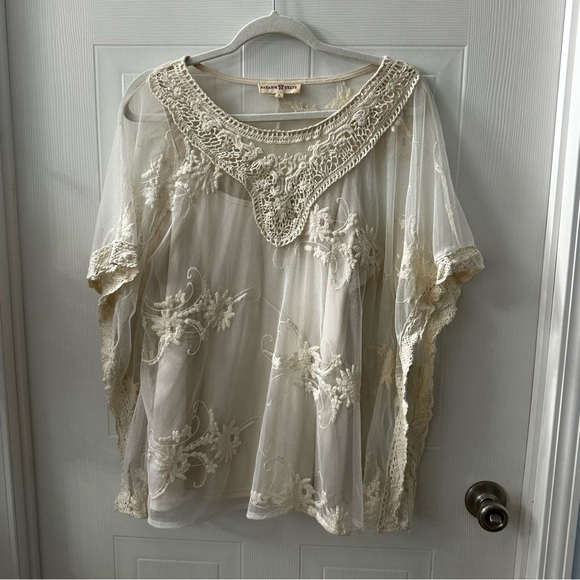 Altar'd State Ivory Sheer Embroidered Lace Boho Mesh Top - Women's L - Picture 1 of 8